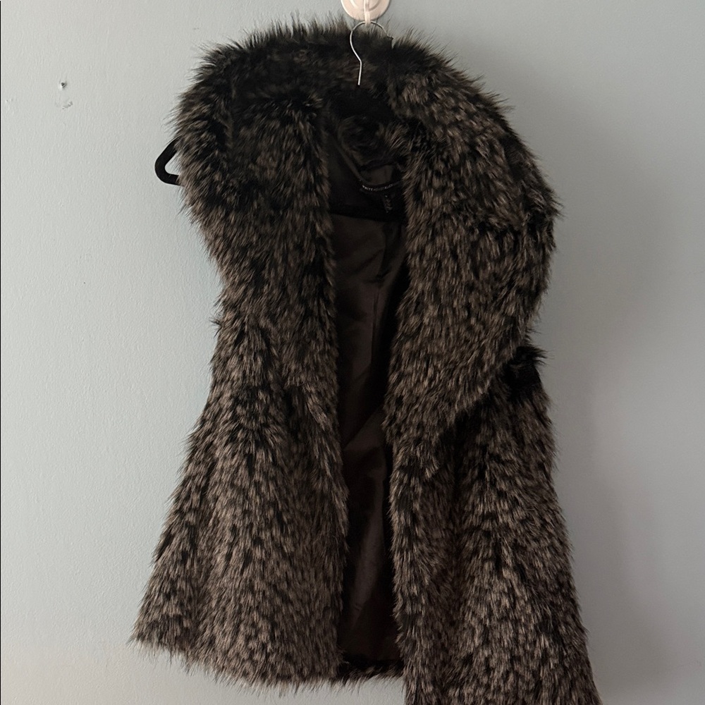 Women's Plush Faux Fur Jacket - Black and Gray